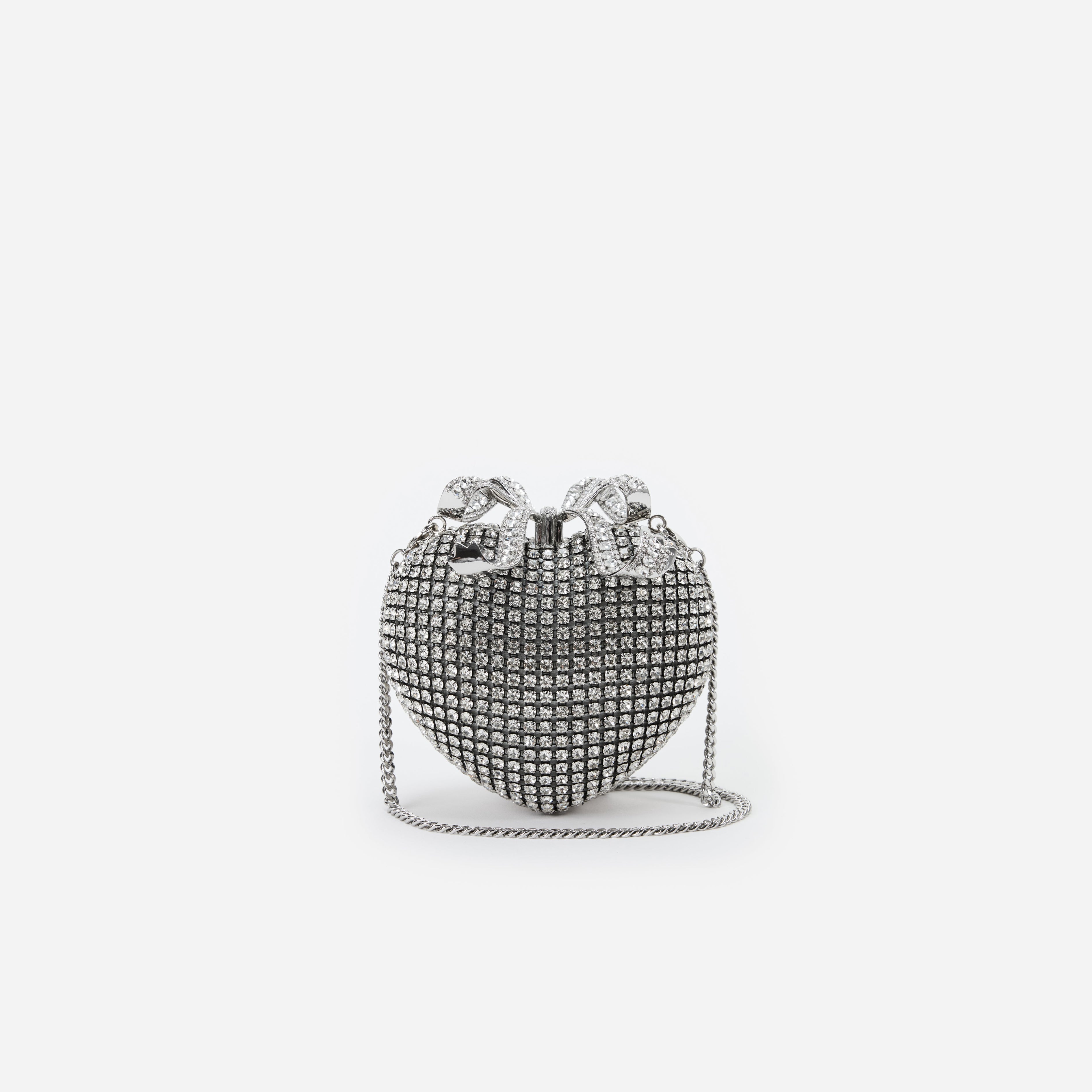 Silver Crystal Heart Clutch