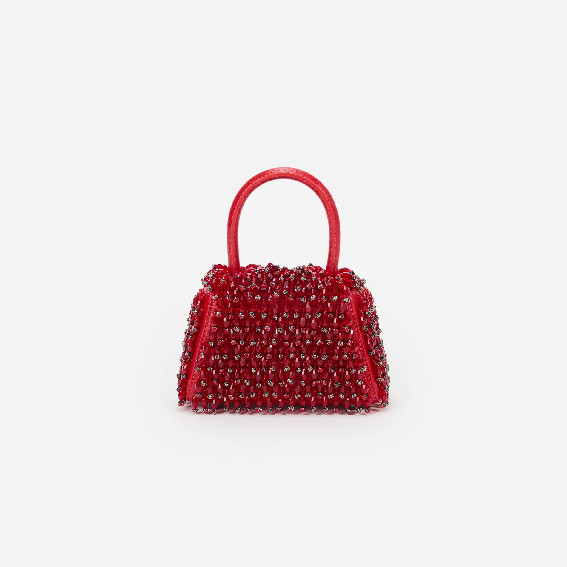 Back view of a woman wearing the Red Embellished Micro Bow Bag
