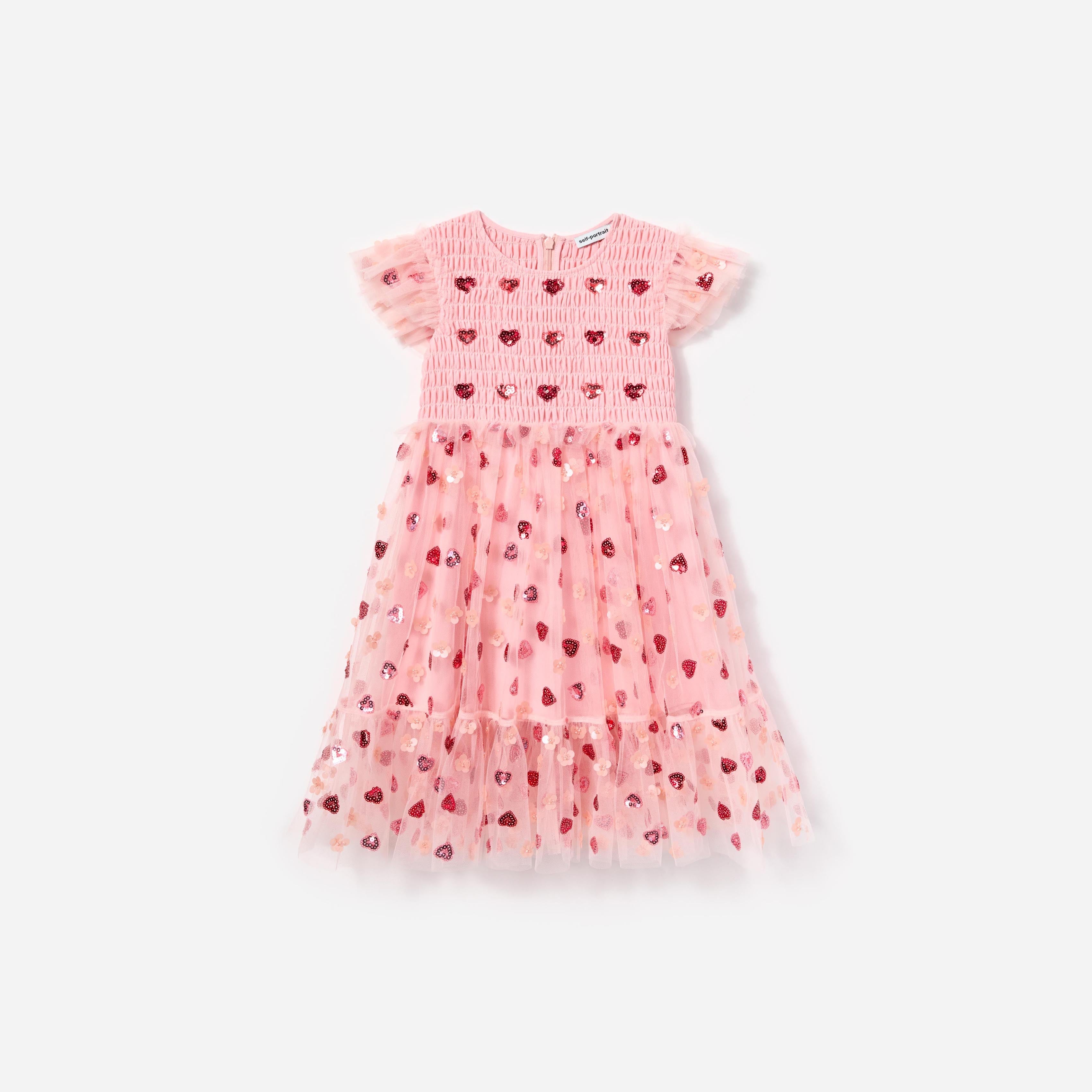 Pink Mesh Heart Sequin Dress – self-portrait-EU