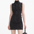 Black Rhinestone Crepe Mini Dress