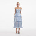 Blue Metallic Tiered Midi Dress