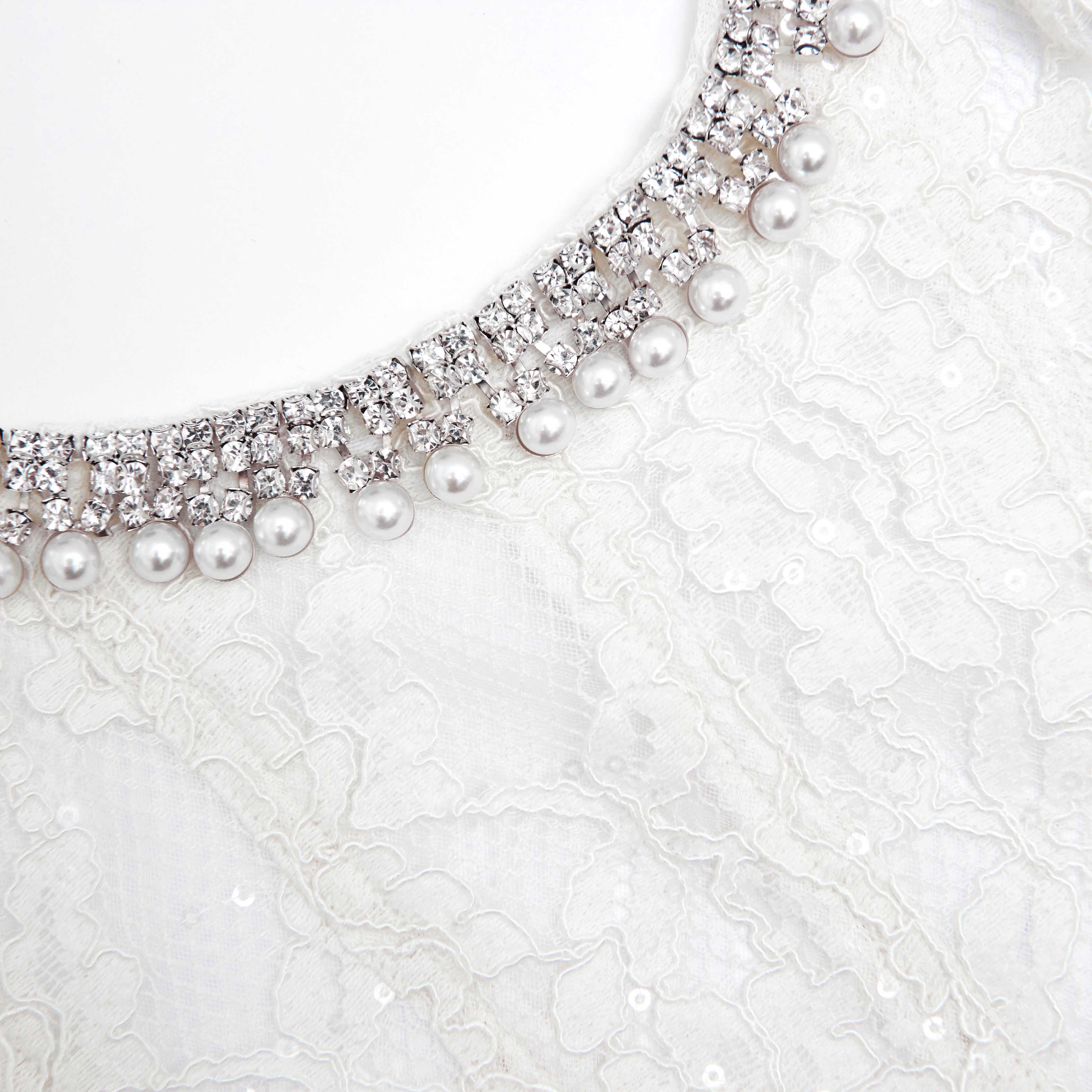 White Sequin Lace Embellished Midi Dress