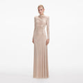 Gold Rhinestone Mesh Cut Out Maxi Dress