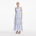 Blue Beaded Sequin Lace Maxi Dress