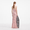 Pink Embellished Velvet Maxi Dress