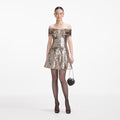 Gold Sequin Off Shoulder Mini Dress