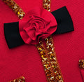 Red Textured Knit Corsage Midi Skirt