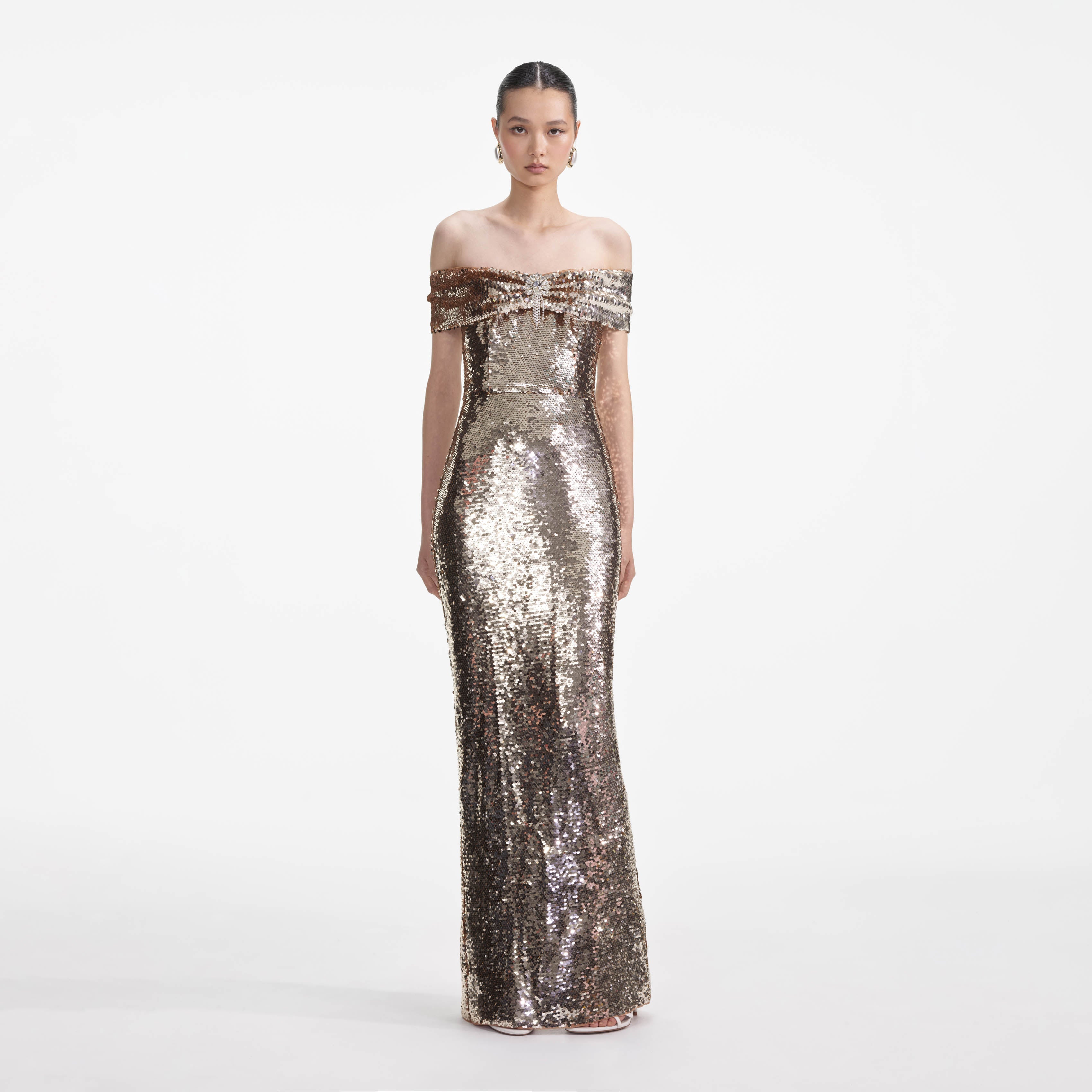 Gold Sequin Maxi Dress – self-portrait-EU