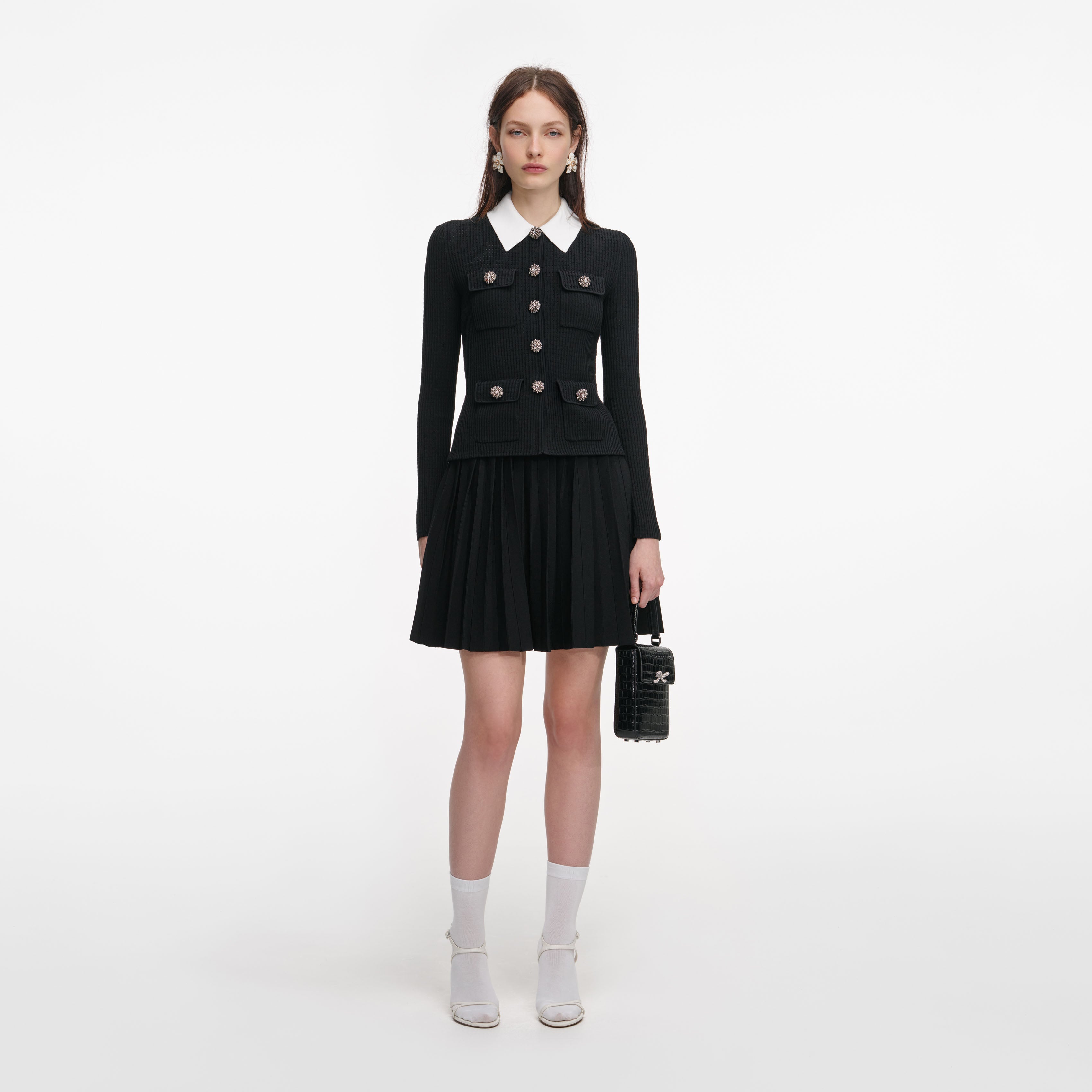 Black Tailored Knit Mini Dress – self-portrait-EU