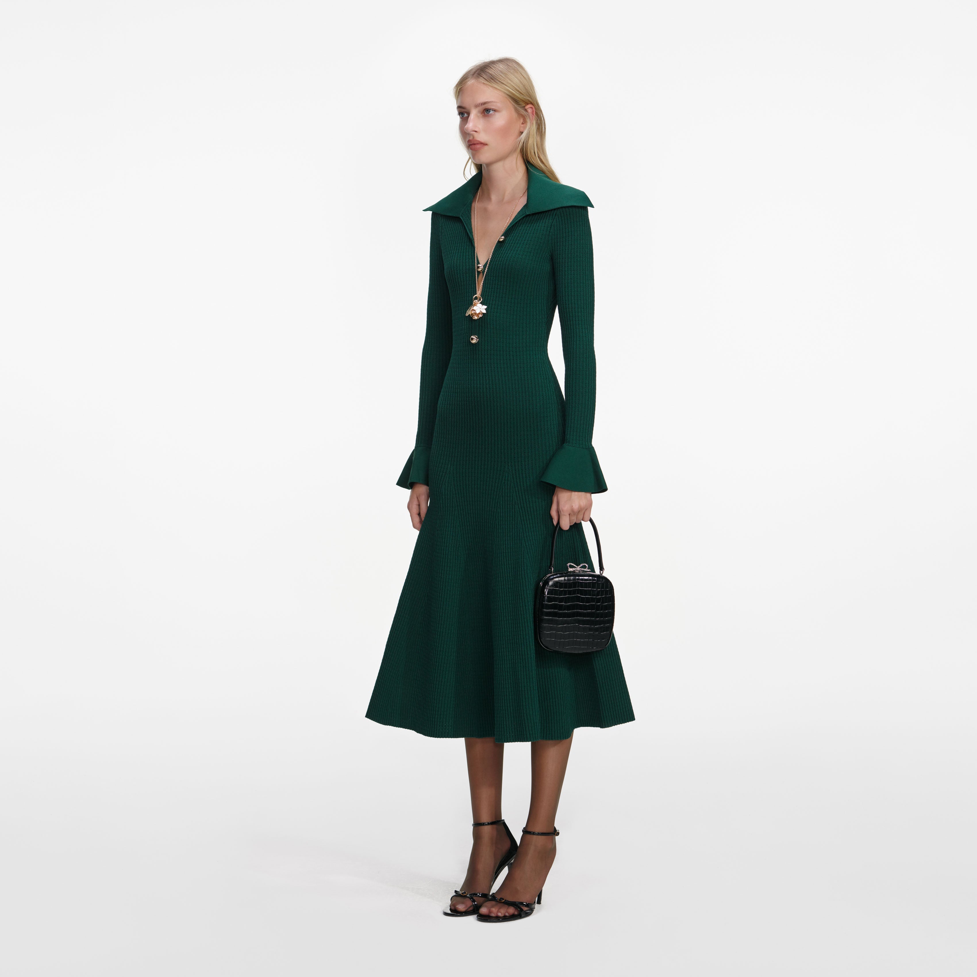 Green Keyhole Knit Midi Dress
