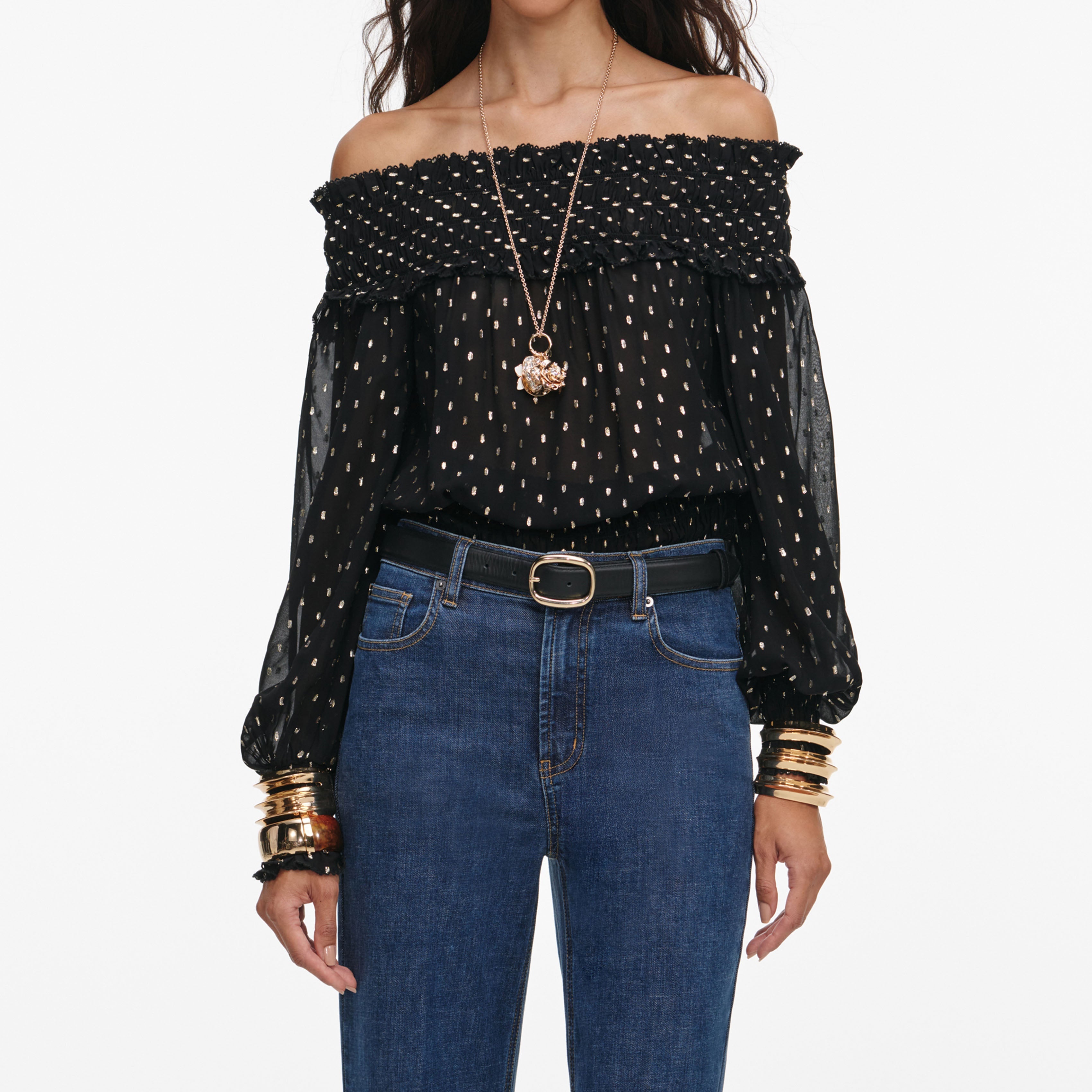 Black And Gold Chiffon Top