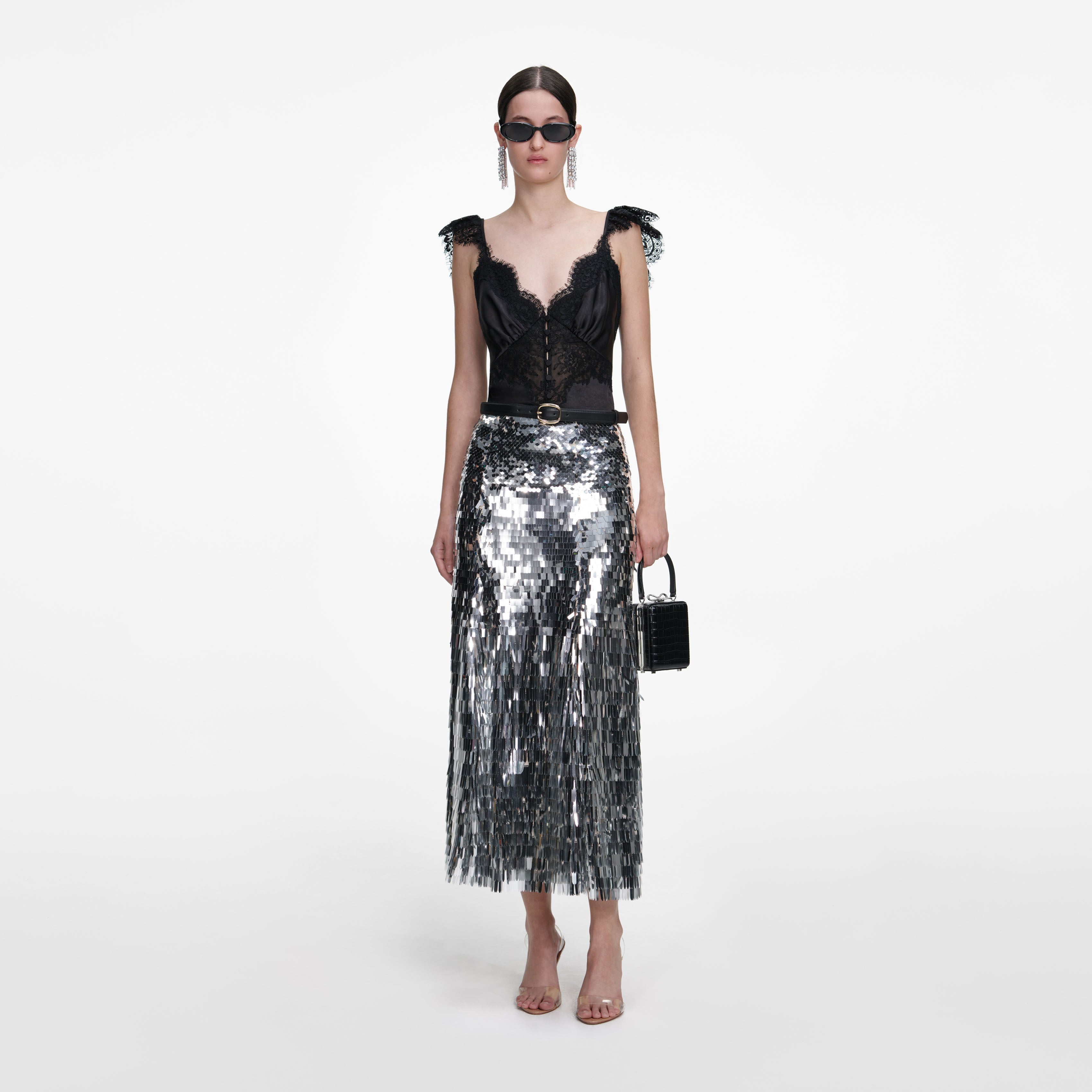 Silver Gradient Sequin Midi Skirt – self-portrait-EU