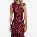 Burgundy Guipure Lace Midi Dress