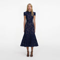 Navy Guipure Lace Midi Dress