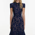 Navy Guipure Lace Midi Dress