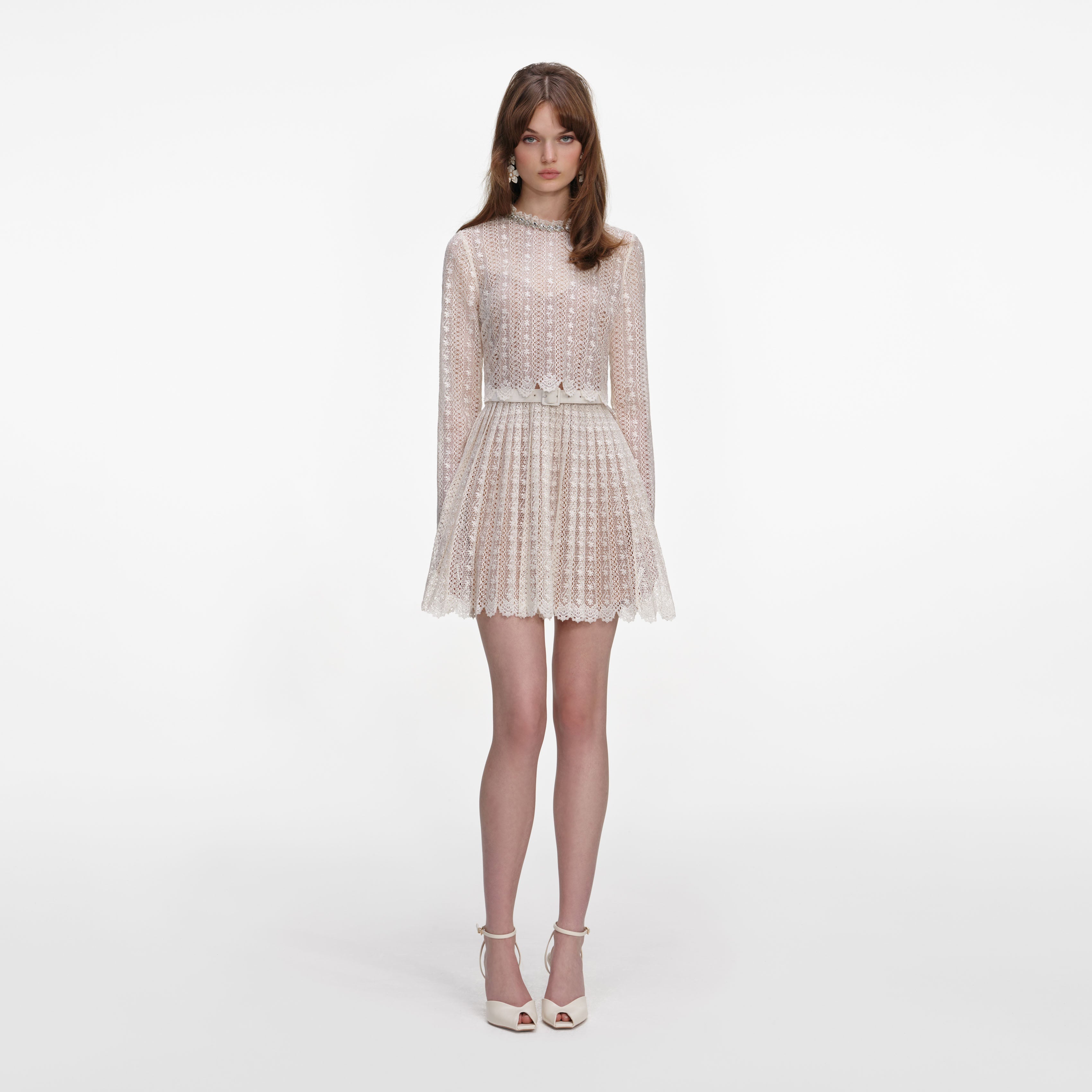 Cream Organza Lace Mini Dress – self-portrait-EU