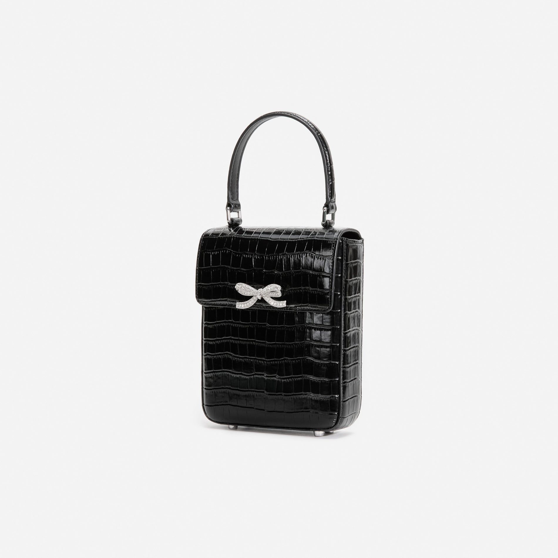 Black Croc Leather Structured Mini Bag