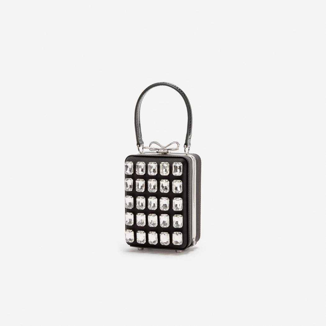 Black Satin Crystal Micro Bag