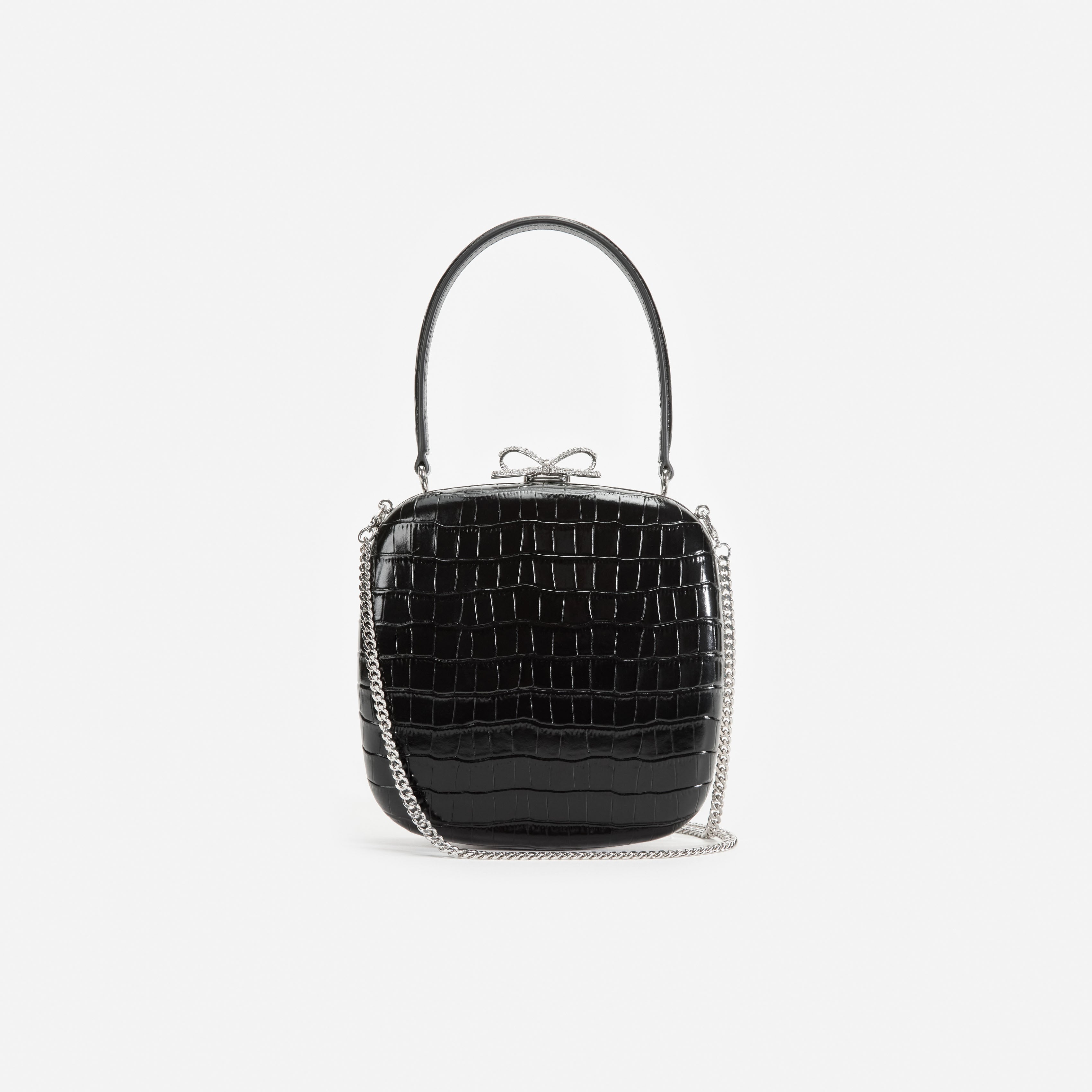 Black Croc Leather Compact Mini Bag