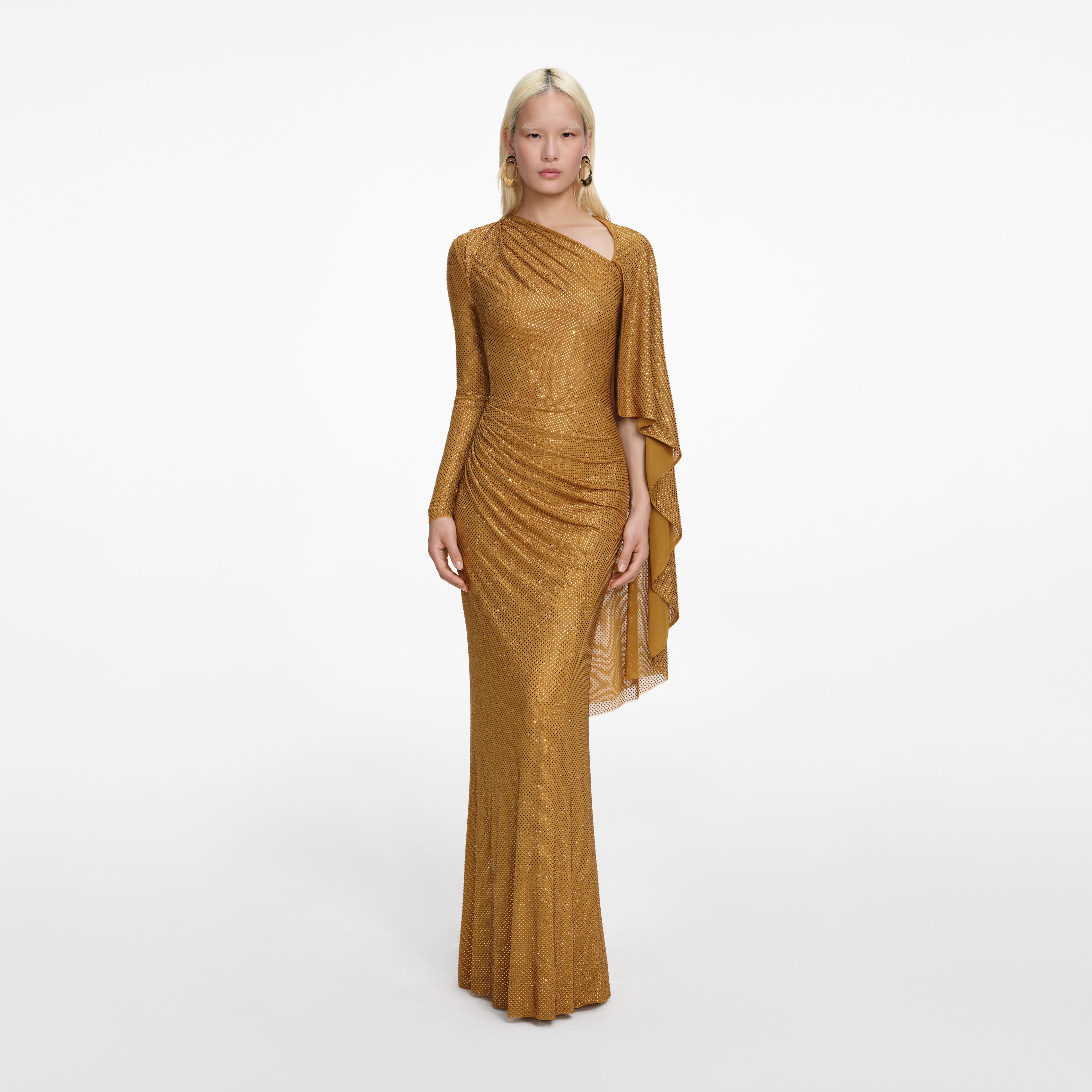 gold dress self portrait Rhinestone Drape Maxi – self-portrait-EU Rhinestone gown