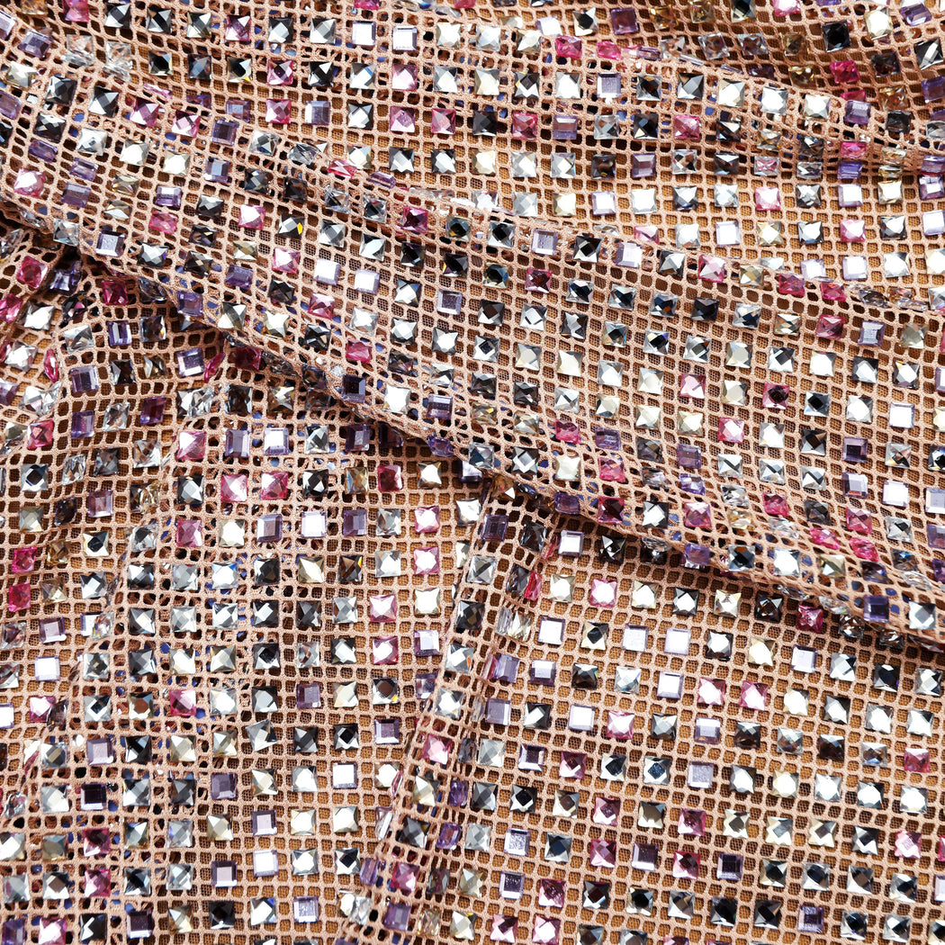 A close up of the fabric for the Multi Rhinestone Fishnet Mini Skirt