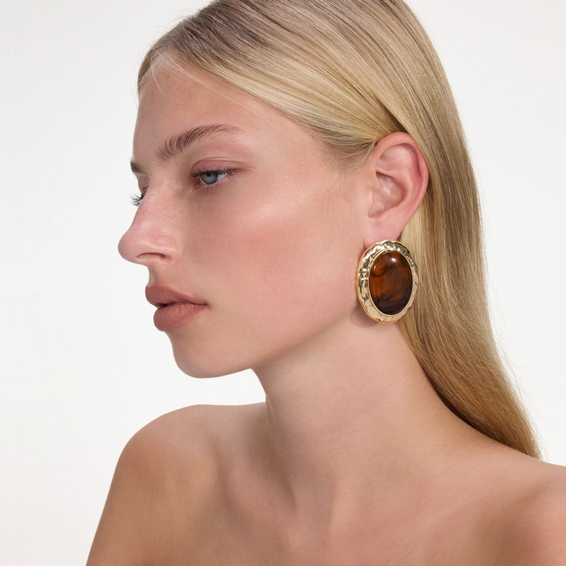 Hammered Gold Tiger Eye Earrings