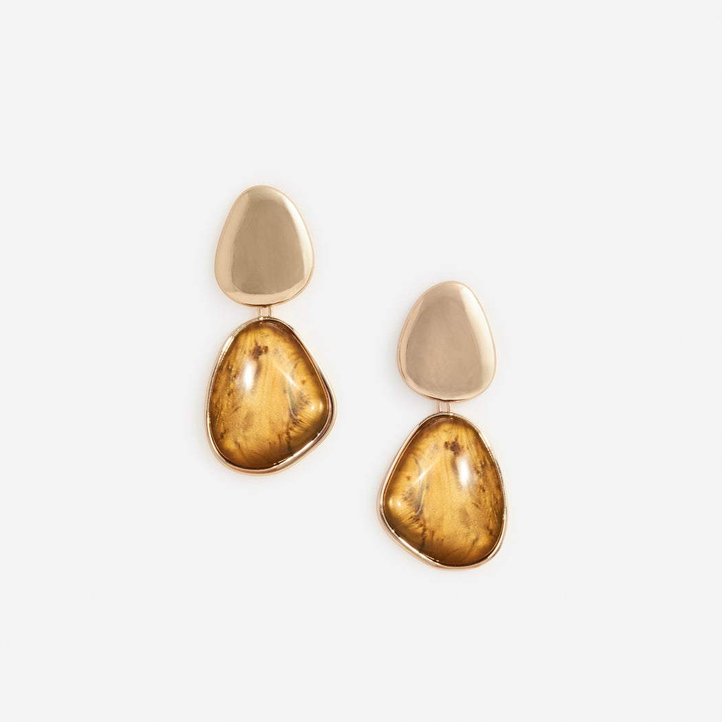 Gold Tiger Eye Tiered Earrings