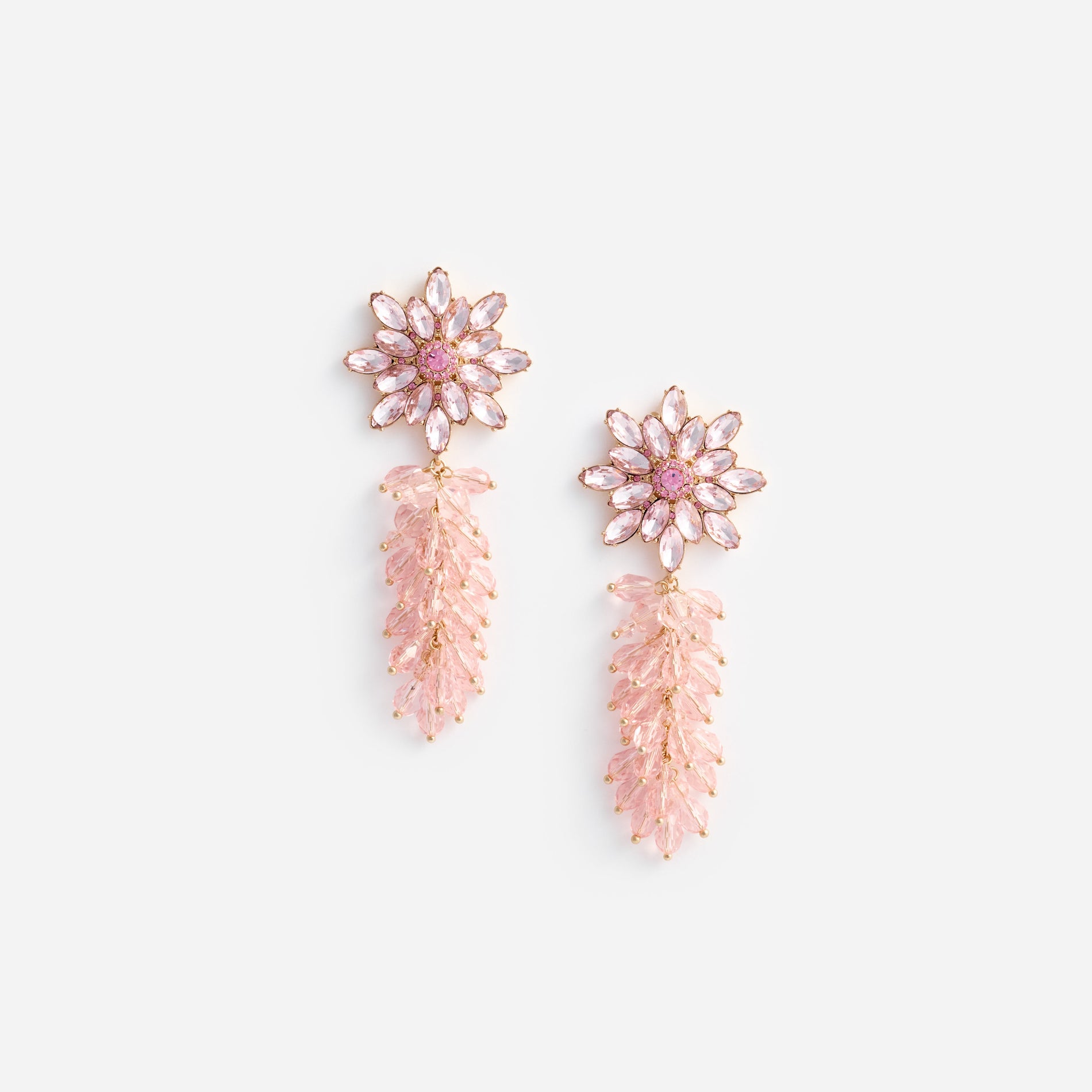 Pink Crystal Cluster Flower Earrings