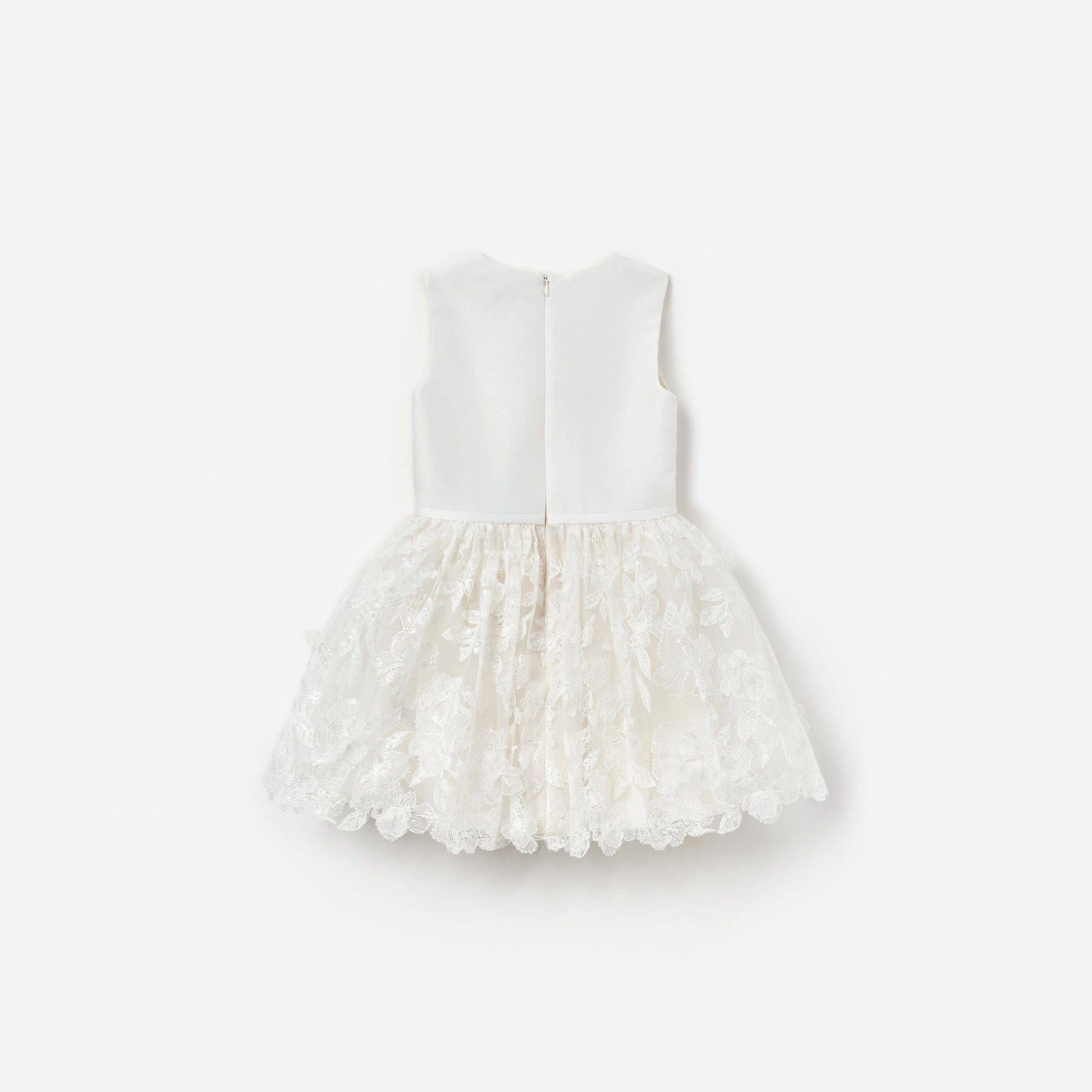 Cream Satin Tulle Flower Dress
