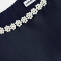 Navy Flower Scallop Taffeta Dress