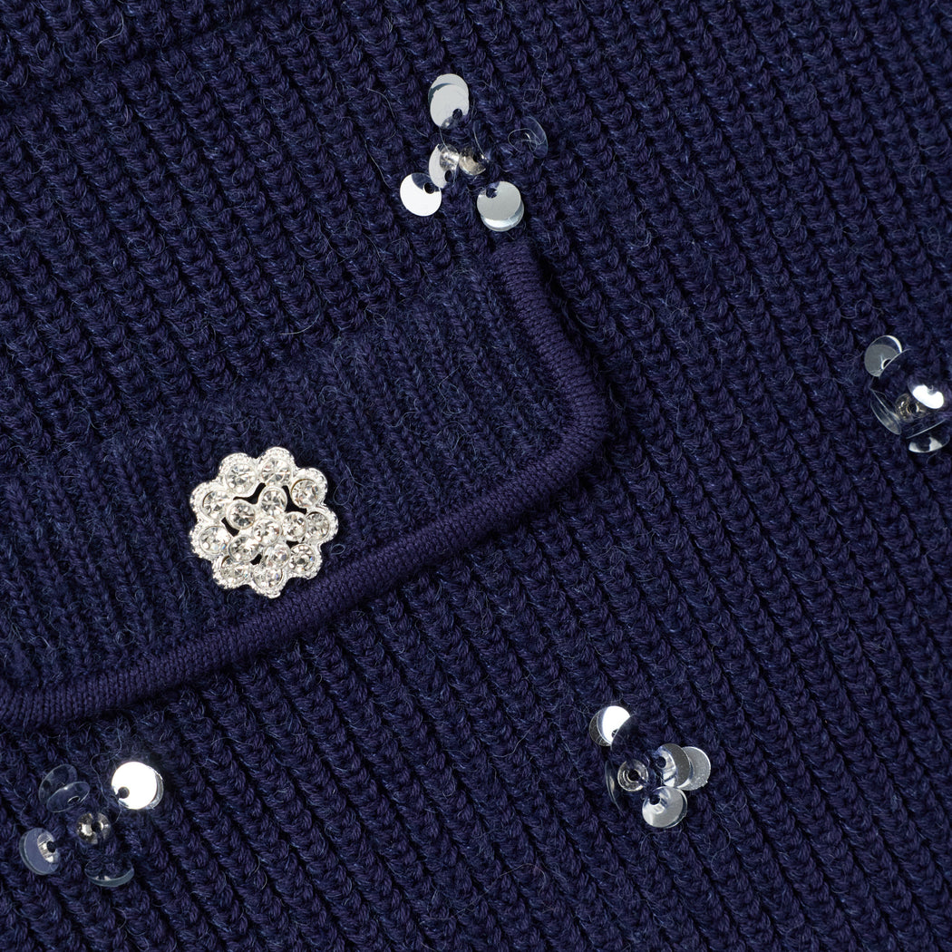 Navy Embellished Knit Skirt