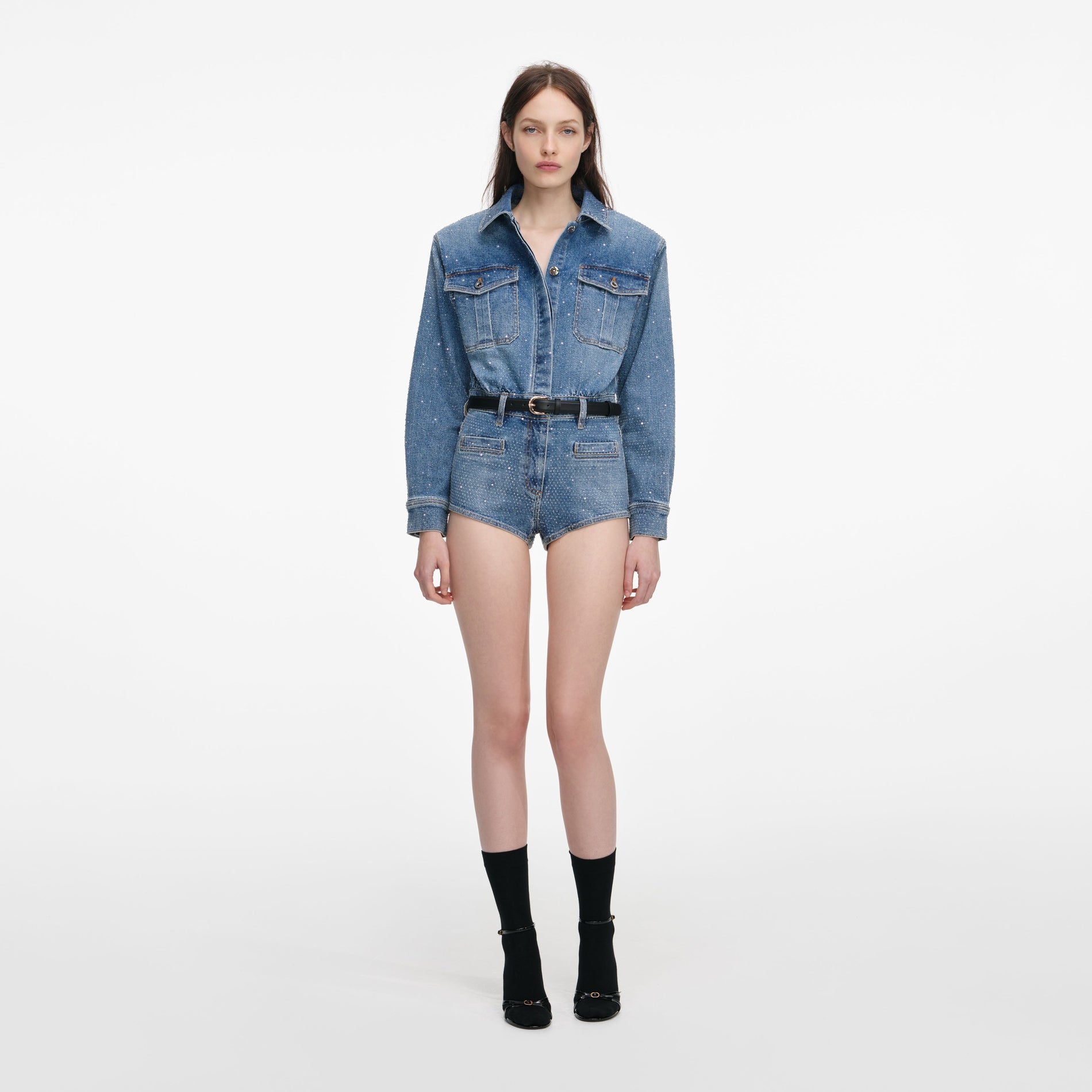 Rhinestone Denim Playsuit