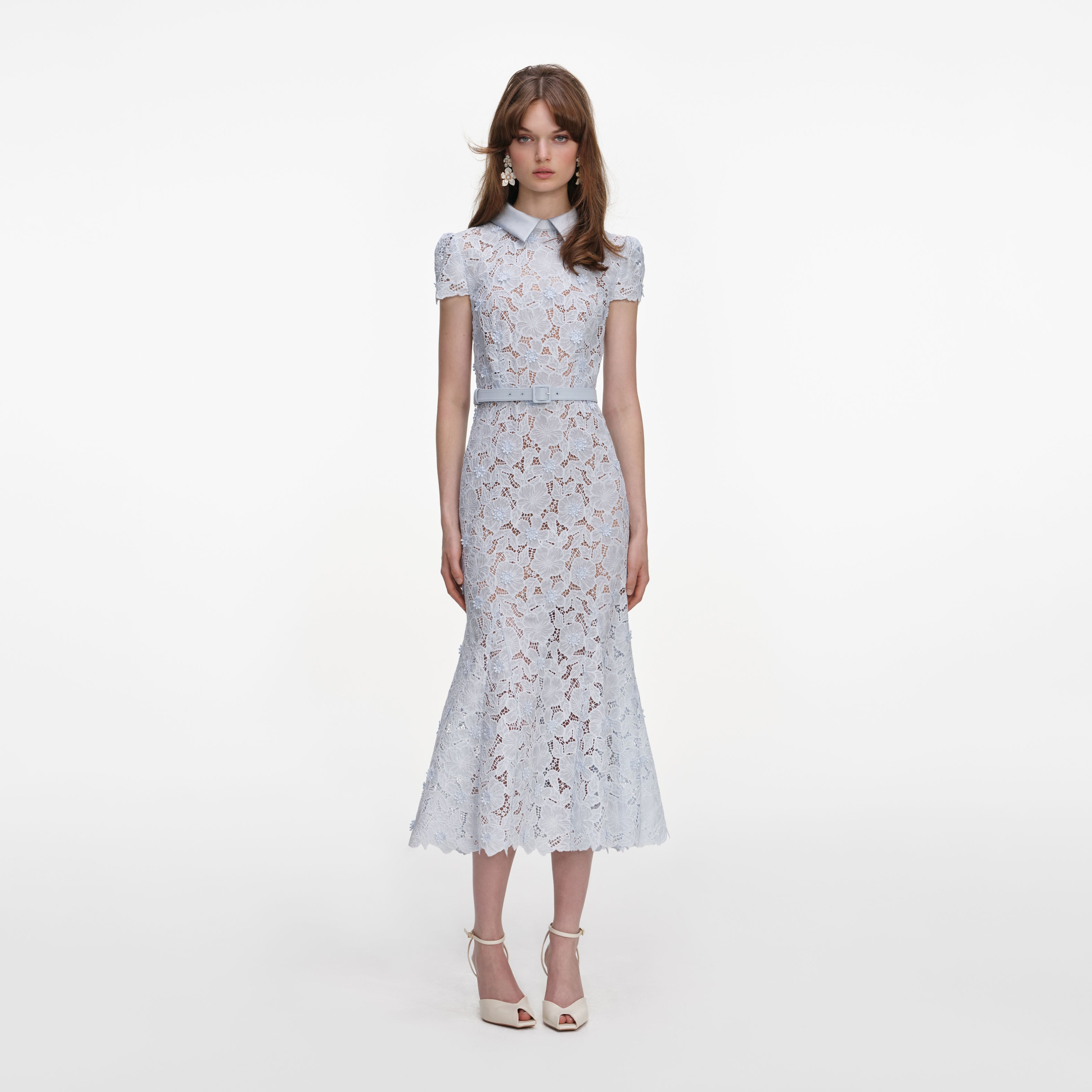 Blue Guipure Lace Midi Dress – self-portrait-EU
