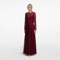 Burgundy Organza Lace Maxi Dress