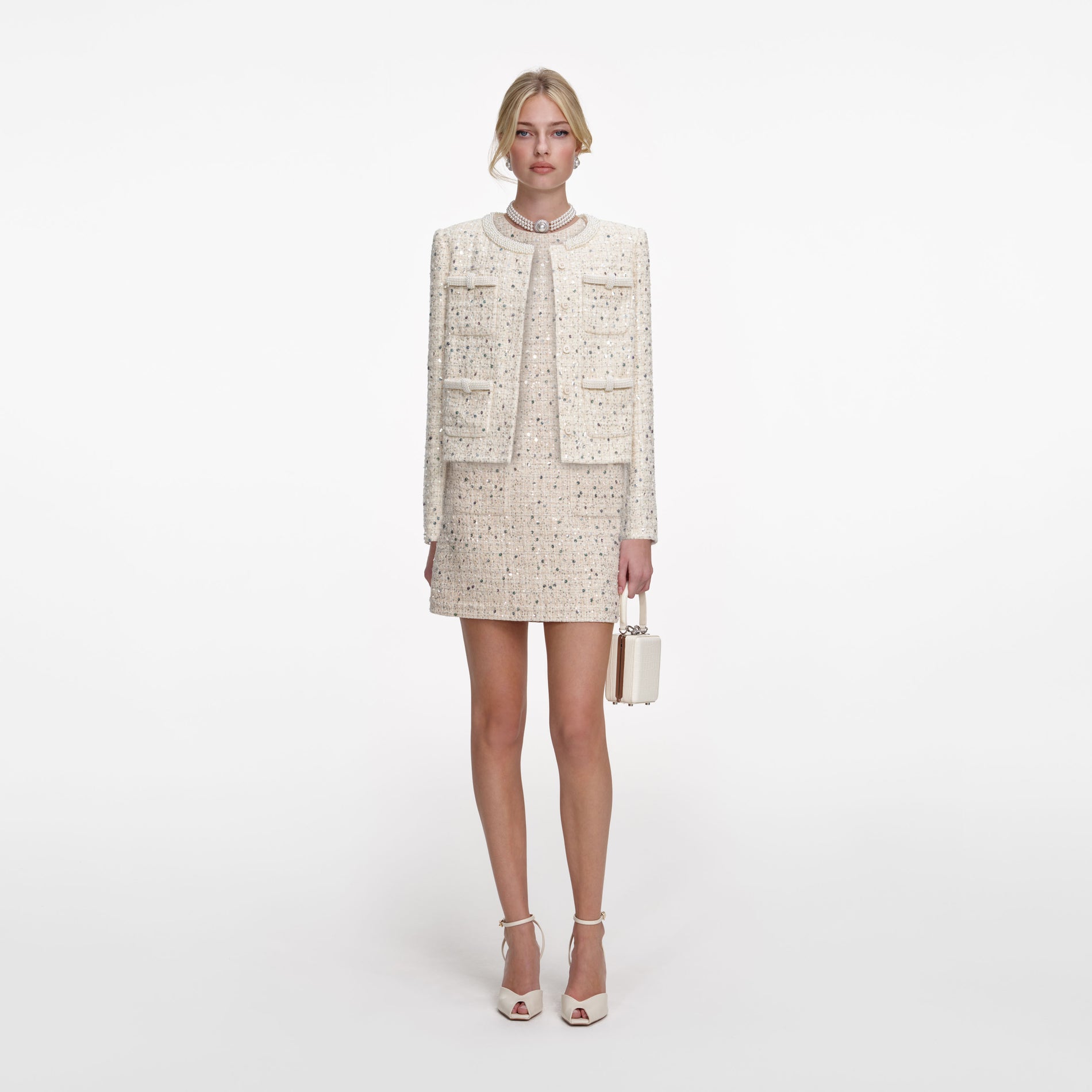 Cream Embellished Boucle Jacket