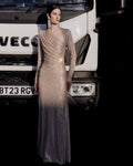 Champagne Rhinestone Drape Maxi Dress