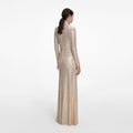 Champagne Rhinestone Drape Maxi Dress