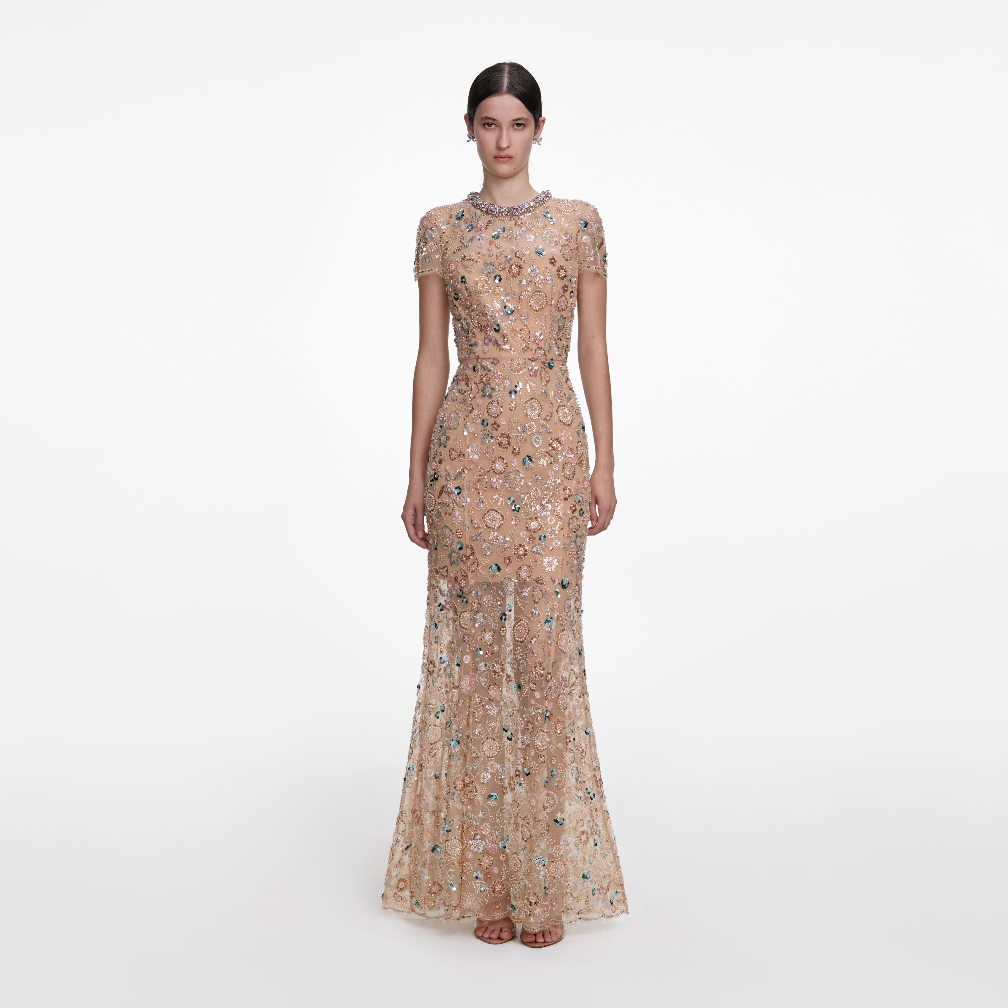 Champagne Sequin Embroidered Maxi Dress  self-portrait-EU