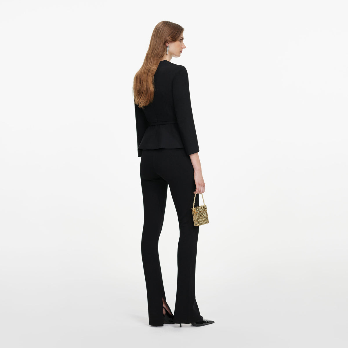 Black Tailored Brooch Top