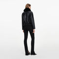 Black Faux Leather Bomber Jacket