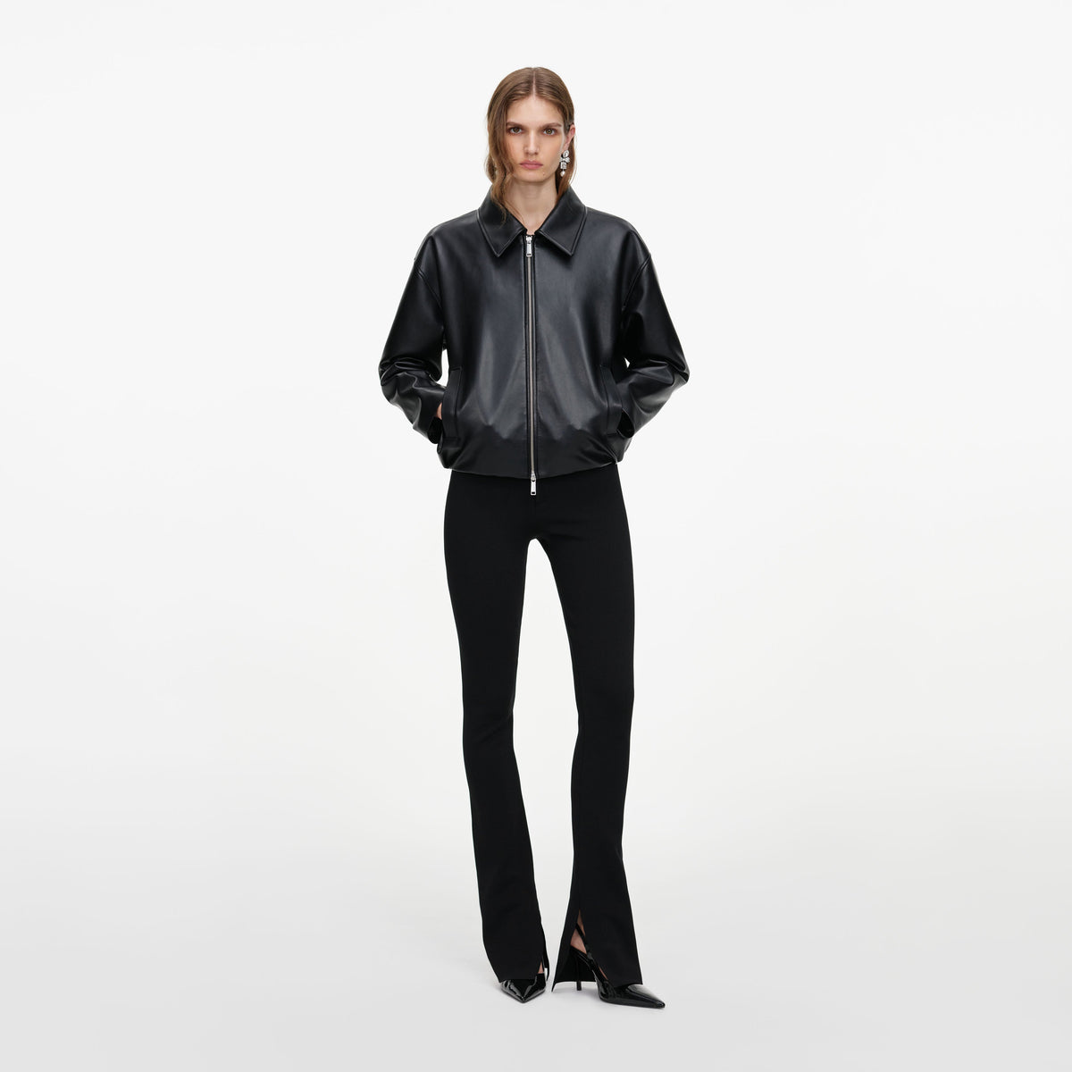 Black Faux Leather Bomber Jacket