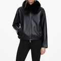 Black Faux Leather Bomber Jacket