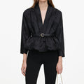 Black Jacquard Peplum Top