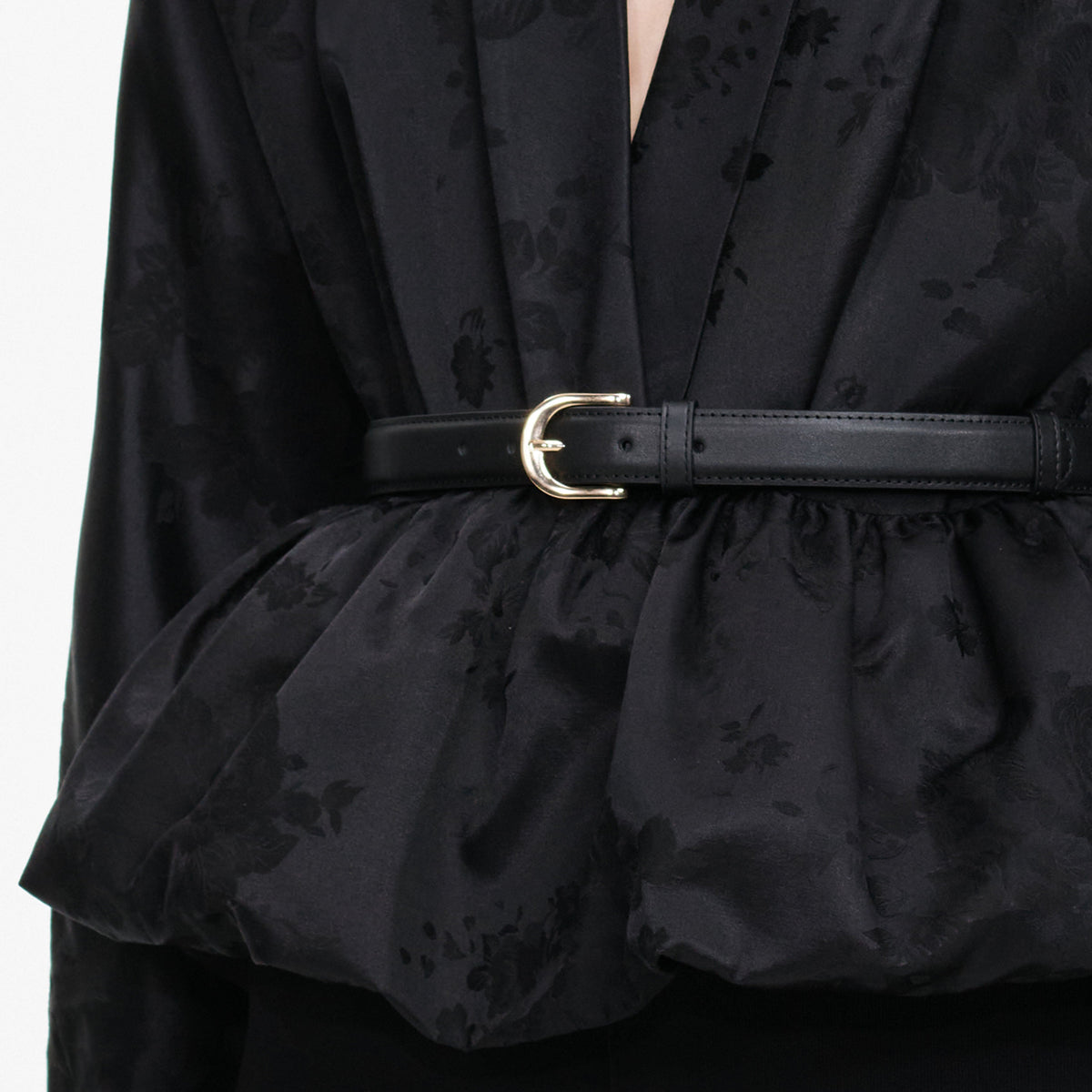 Black Jacquard Peplum Top