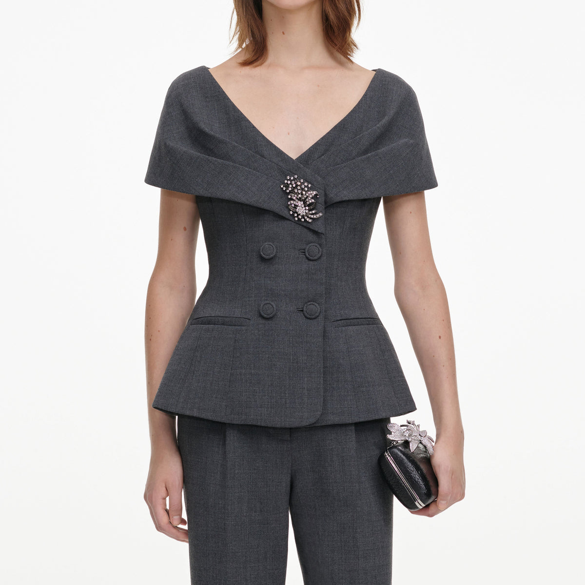 Grey Tailored Brooch Jumpsuit