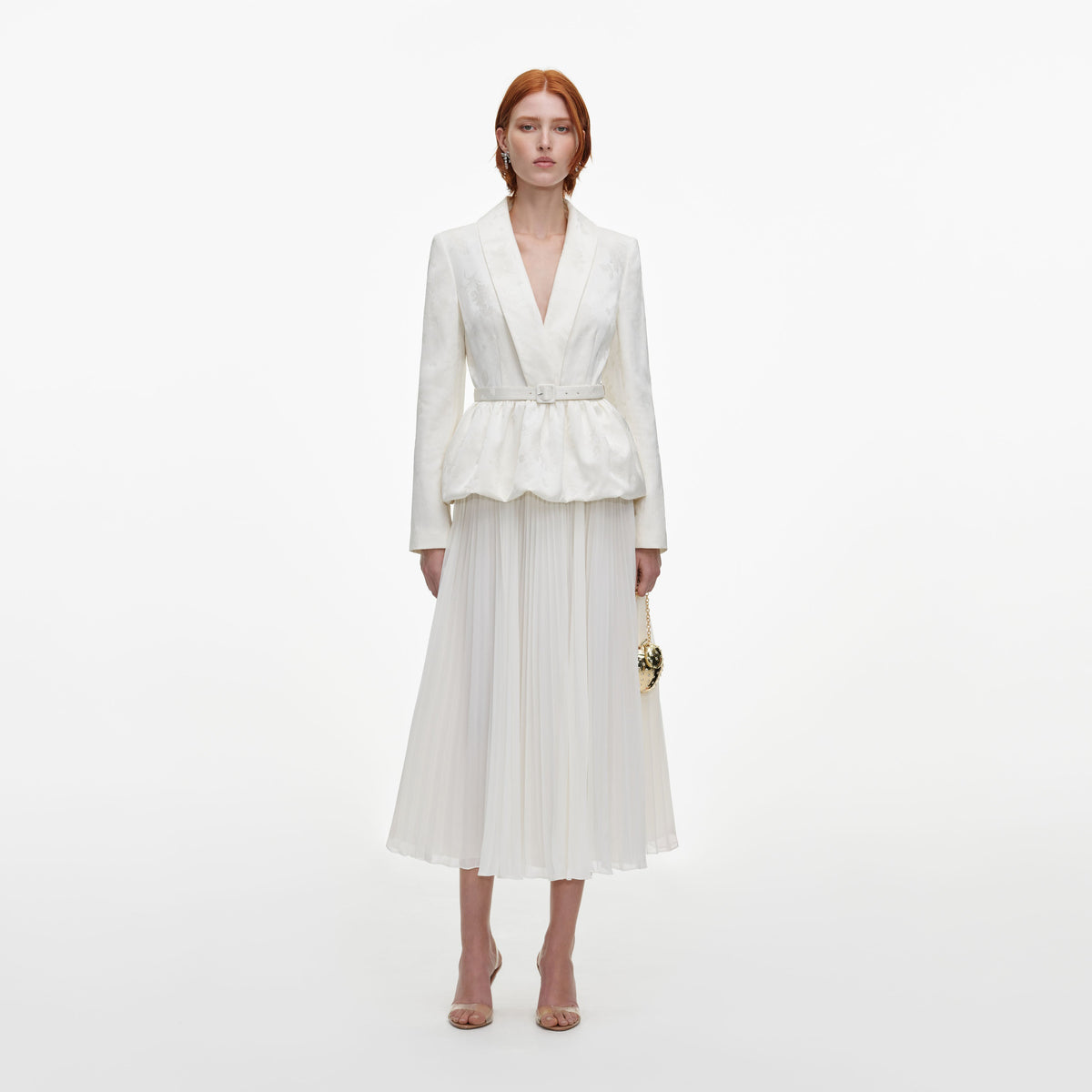 Cream Jacquard Tailored Midi Dress