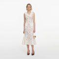 Cream Lace Flower Midi Dress