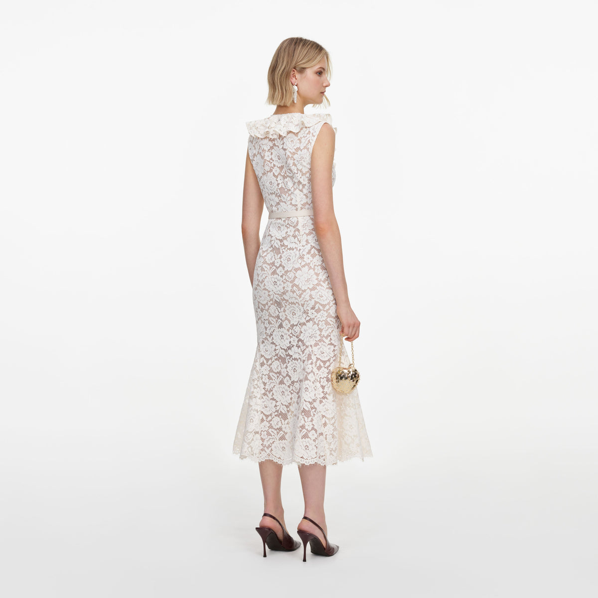 Cream Lace Flower Midi Dress