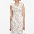Cream Lace Flower Midi Dress