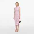 Pink Lace Beaded Trim Midi Dress